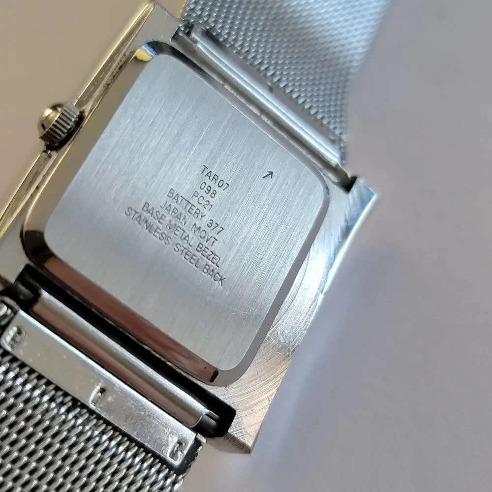 Womens Watch Black Dial Square Case Silver Mesh Bracelet Quartz Analog